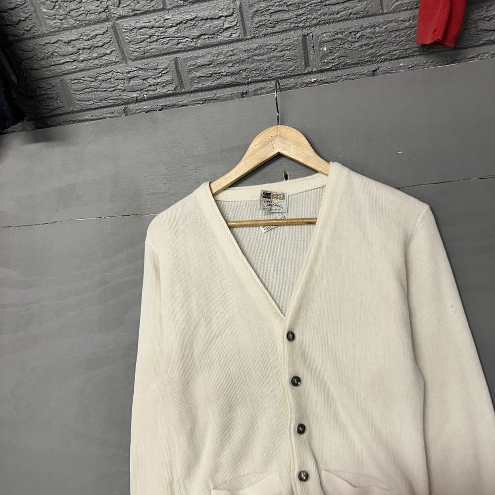 VTG‎ JC PENNEY FOX SWEATER BUTTER YELLOW KNIT WOOL CARDIGAN BUTTON FRONT SIZE S